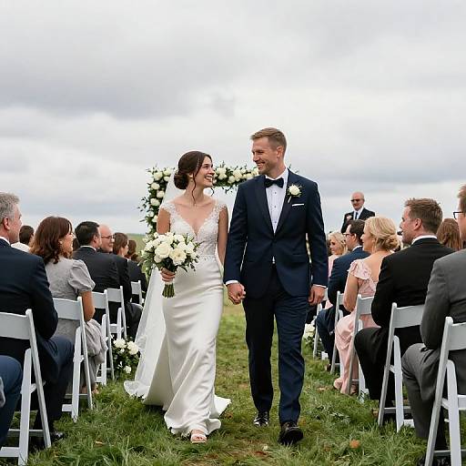 Lovers Walking Under Cloudy Sky