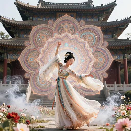 Elegant Hanfu Girl in Flower Field