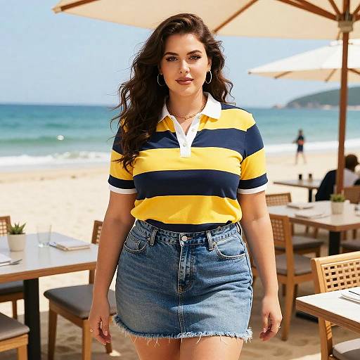 Curvy Woman Beachfront Dining Scene