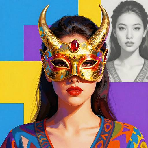 Vibrant Masked Woman Digital Art