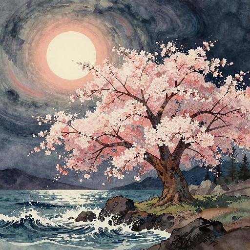 Surreal Giant Cherry Blossom Landscape