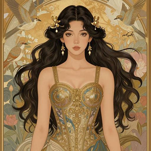 Art Nouveau Woman with Gold Adornments