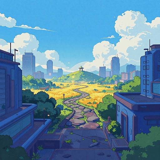 Futuristic Glitch Art Rooftop Landscape