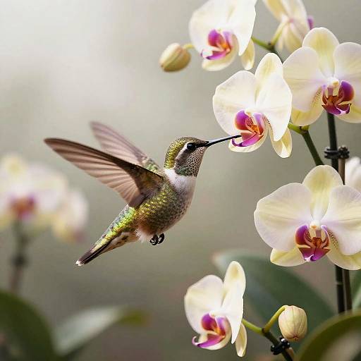 Detailed Hummingbird in Tropical Garden