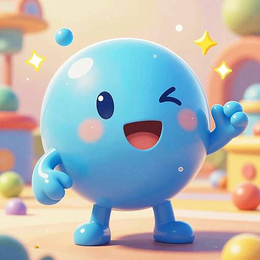 Cheerful Blue Slime Cartoon Character