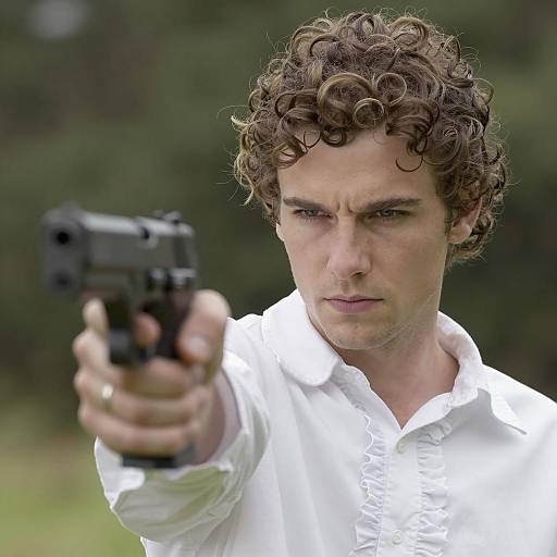 Intense Man with Handgun in Forest