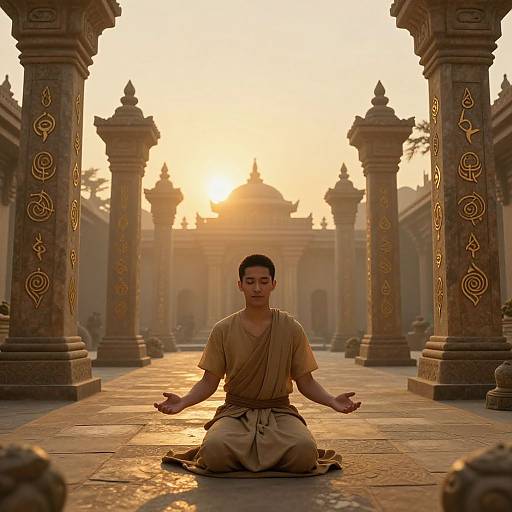 Mystical Temple Courtyard Meditation Scene