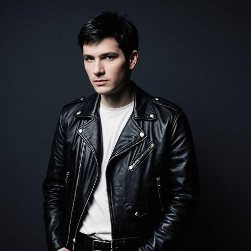 Young Man in Black Leather Jacket