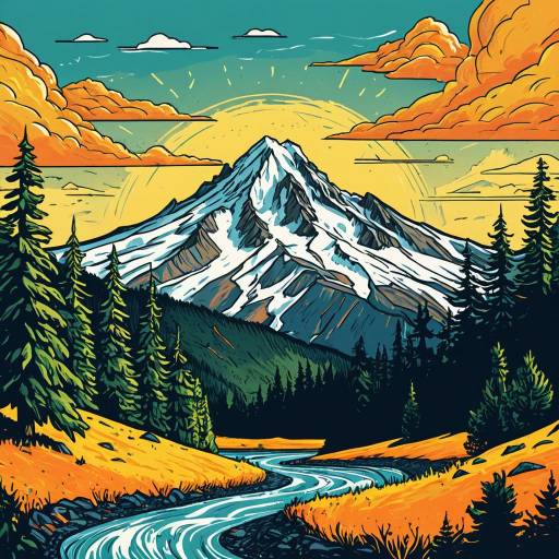 Colorful Graphic Landscape of Mt. Hood Oregon