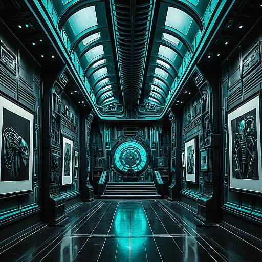 Cyberpunk Dystopian Art Gallery Interior