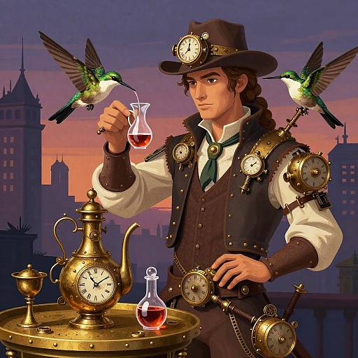 Steampunk Alchemist and Clockwork Hummingbirds