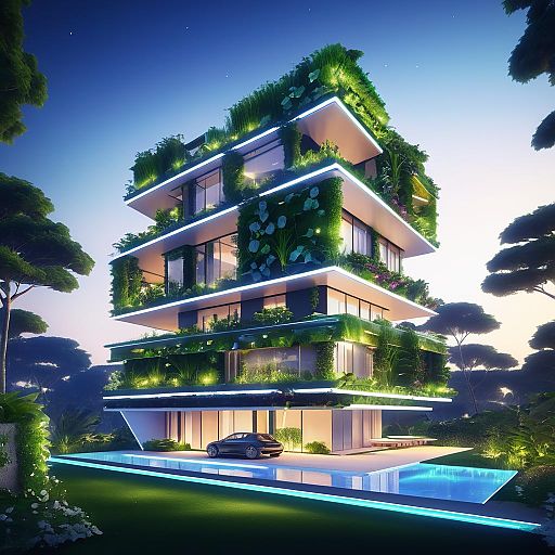 Futuristic Smart Cottage with Vertical Gardens Futuristic Smart Cottage with Vertical Gardens