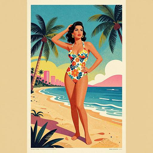 Vintage Tropical Travel Poster Illustration