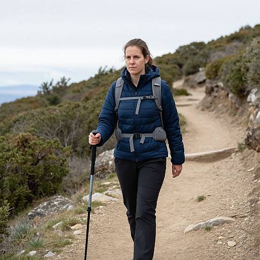 Woman Hiking on Mountain Trail