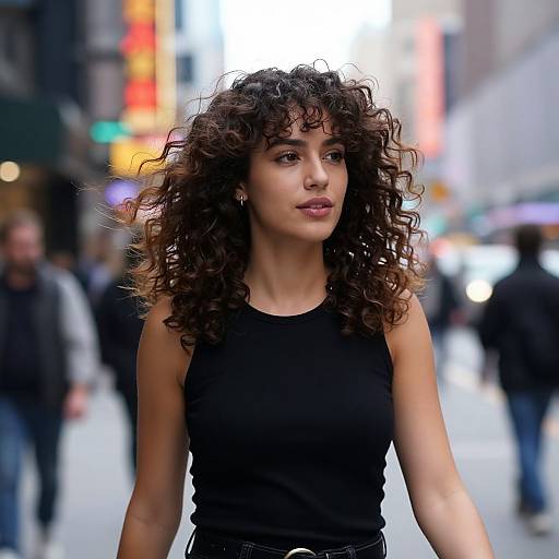 Curly Layered Hair in Bustling City