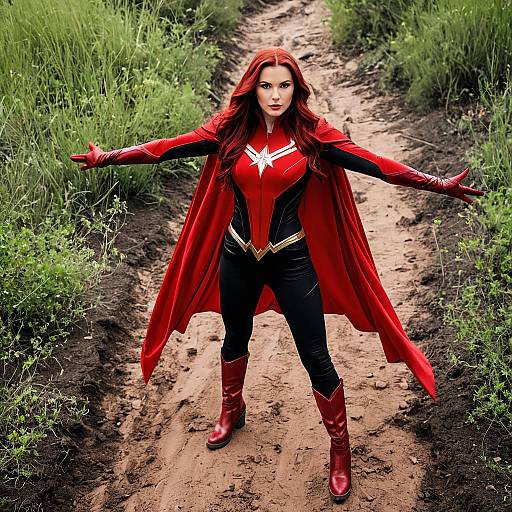 Woman in Red Superhero Costume Outdoors