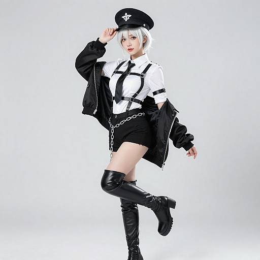 Dynamic White-Haired Cosplay Portrait