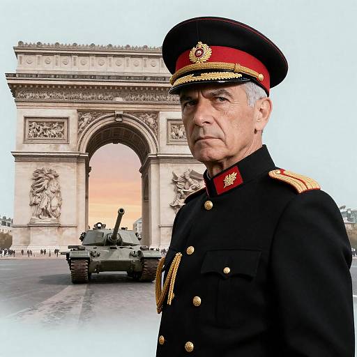 Stern Soldier in Front of Arc de Triomphe