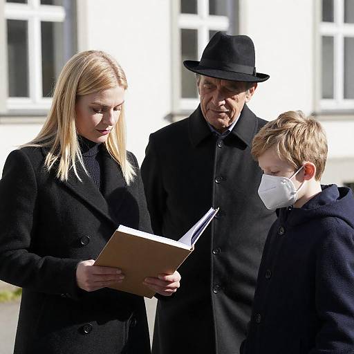 Three people outdoors with folder in sunlight