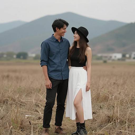Romantic Couple in a Grassy Field