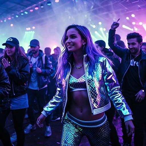 Mermaid in Iridescent Jacket at Rave