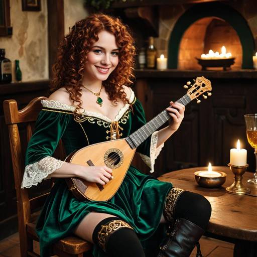 Half-Elf Bard Playing Lute in Tavern