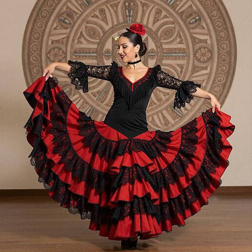 Elegant Spanish Flamenco Dance in Black and Red