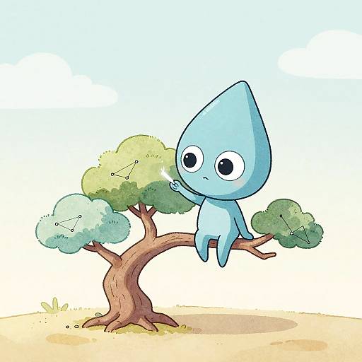 Whimsical Alien Sketching Constellations on Bonsai Tree