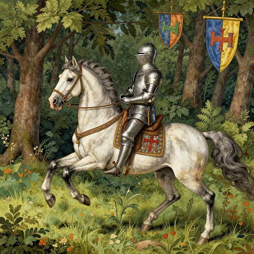 Medieval Art Horse in Forest Clearing