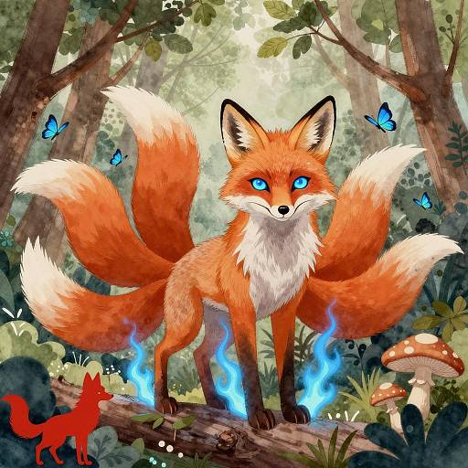 Magical Nine-Tailed Fox in Enchanted Forest