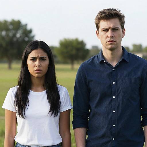Serious Expressions in a Grassy Field