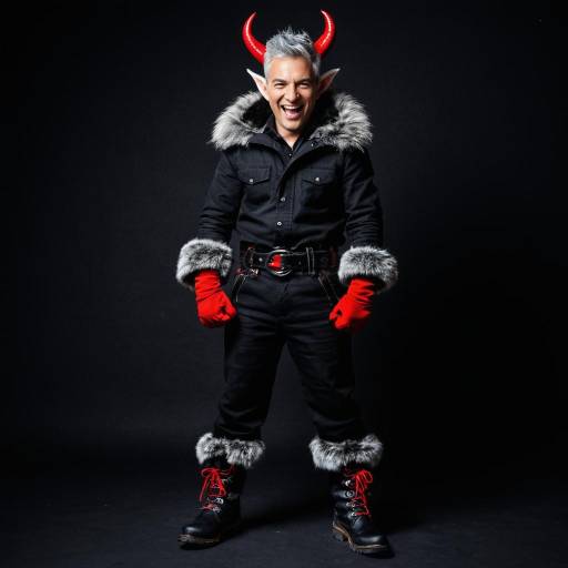Man in Devil Costume with Horns and Fur Trim
