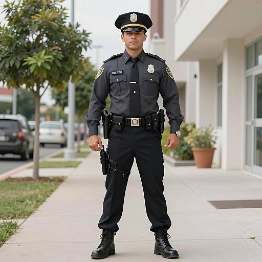 Male Police Officer Standing on Sidewalk