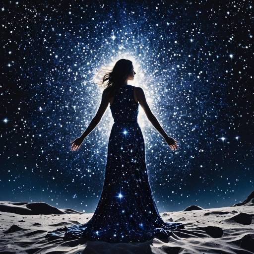 Woman Silhouette with Cosmic Starry Dress
