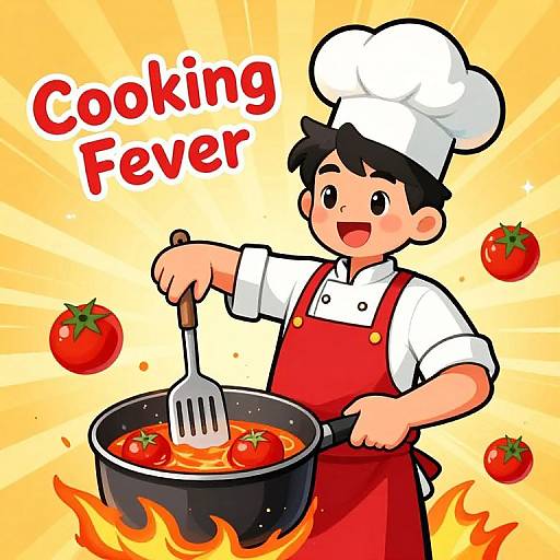 Cheerful Young Chef Cooking Illustration