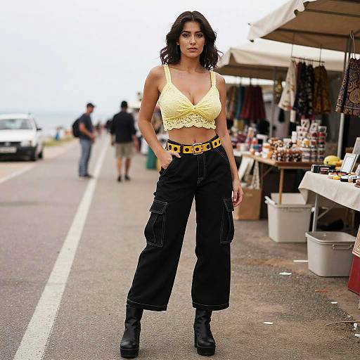 Vintage Style Woman at Seaside Market