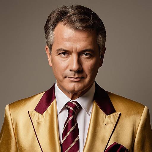 Middle-Aged Man in Golden Satin Blazer