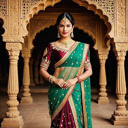 Indian Woman in Traditional Saree by Ornate Archway