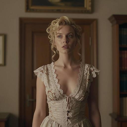 Elegant Blonde in Lace-Trimed Dress