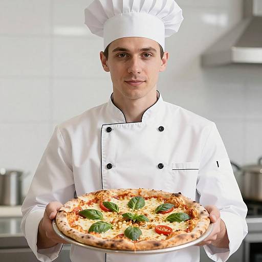Chef Showcasing Freshly-Baked Pizza