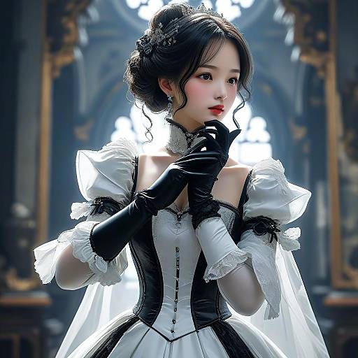 Elegant Solo Girl in Black Gloves