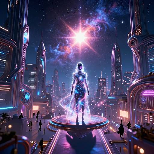 Futuristic City Illuminated by Cosmic Explosion