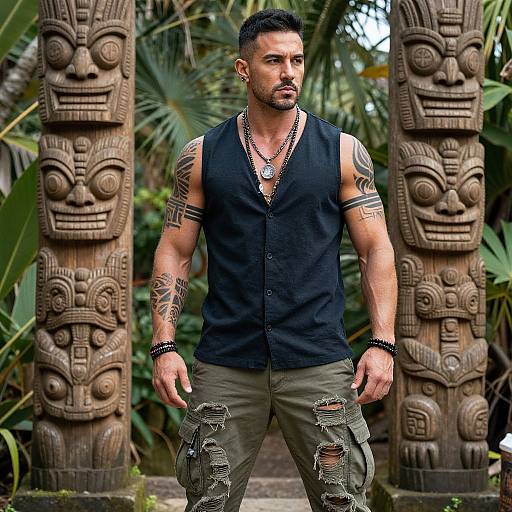 Muscular Man with Tribal Tattoos