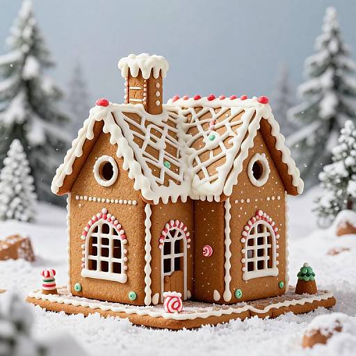 Whimsical Gingerbread Mansion in Snow