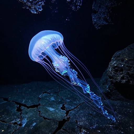 Glowing Jellyfish in Dark Underwater Cavern