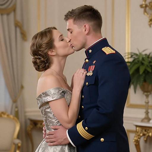 Romantic Kiss in Elegant Setting