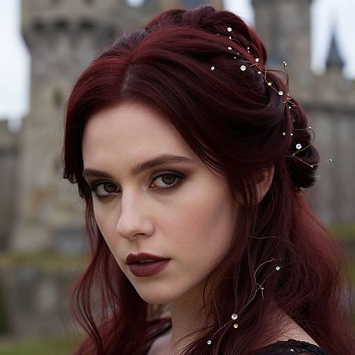 Elegant Gothic Red Hair with Jewels