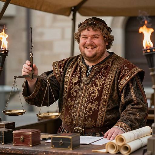 Realistic Portrait of Medieval Bank Clerk