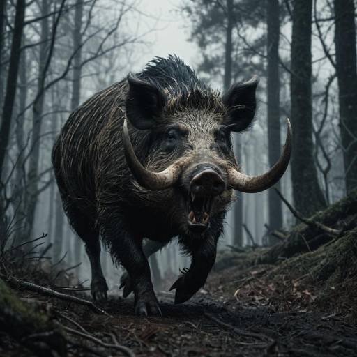 Mutated Wild Boar Charging in Gloomy Forest