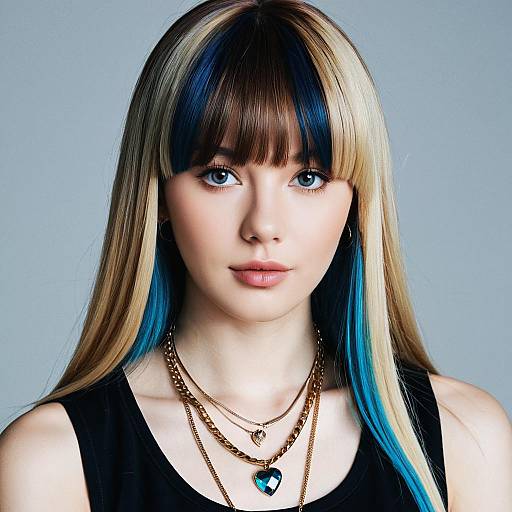 Young Woman with Multicolored Hair and Necklace